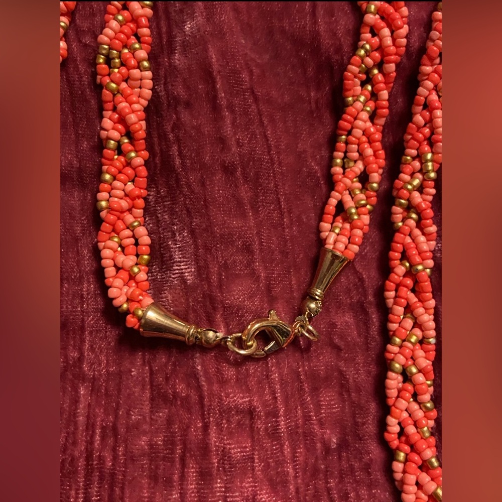 🏝️ Braided Coral Seed Bead 36” Necklace #9263 - Picture 3 of 6